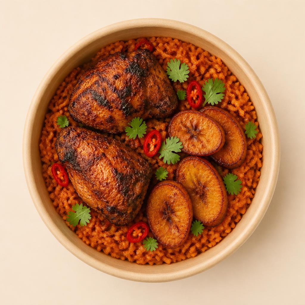 Jollof Rice, Chicken & Plantain